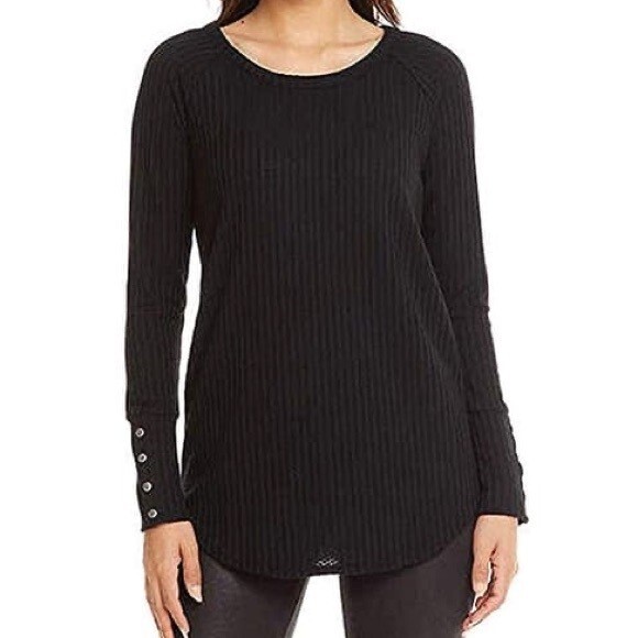 Chaser Top Waffle Long Sleeve Black Henley T-Shirt Thermal Crew Neck Small - Picture 1 of 8
